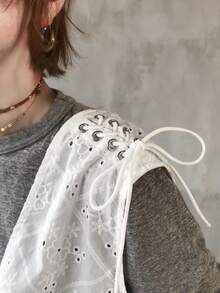 FRIFUL Women's Embroidered Fabric Shoulder Tie-Up Loose Casual Blouse - White - View 6