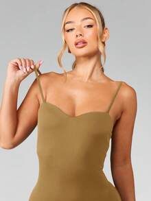 MISSGUIDED Sculpt Body Hugging Sweetheart Neckline Unitard With Adjustable Straps And Back Cutout Detail - Camel - View 6