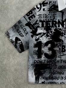 Manfinity ZONE917 Kemeja Pria Lengan Pendek Longgar Motif Grafiti Ukuran Besar Gaya Streetwear - MultiWarna - View 2