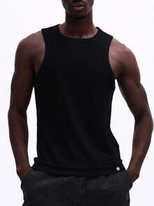 SUMWON Classic Crew Neck Sleeveless Tank Essential Basic Top For Everyday Casual Wear Summer Spring Solid Cotton Blend Tank Top Regular Fit - Black - View 1