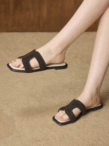 MOTF PREMIUM WOMEN CASUAL AND SIMPLE SUMMER CONTRAST BINDING HOLLOW OUT SQUARE TOE FLAT SANDALS, FOR NEW YEAR HOLIDAY, SPRING SHOES SPRING BREAK EASTER VALENTINE'S DAY - Coffee - View 7