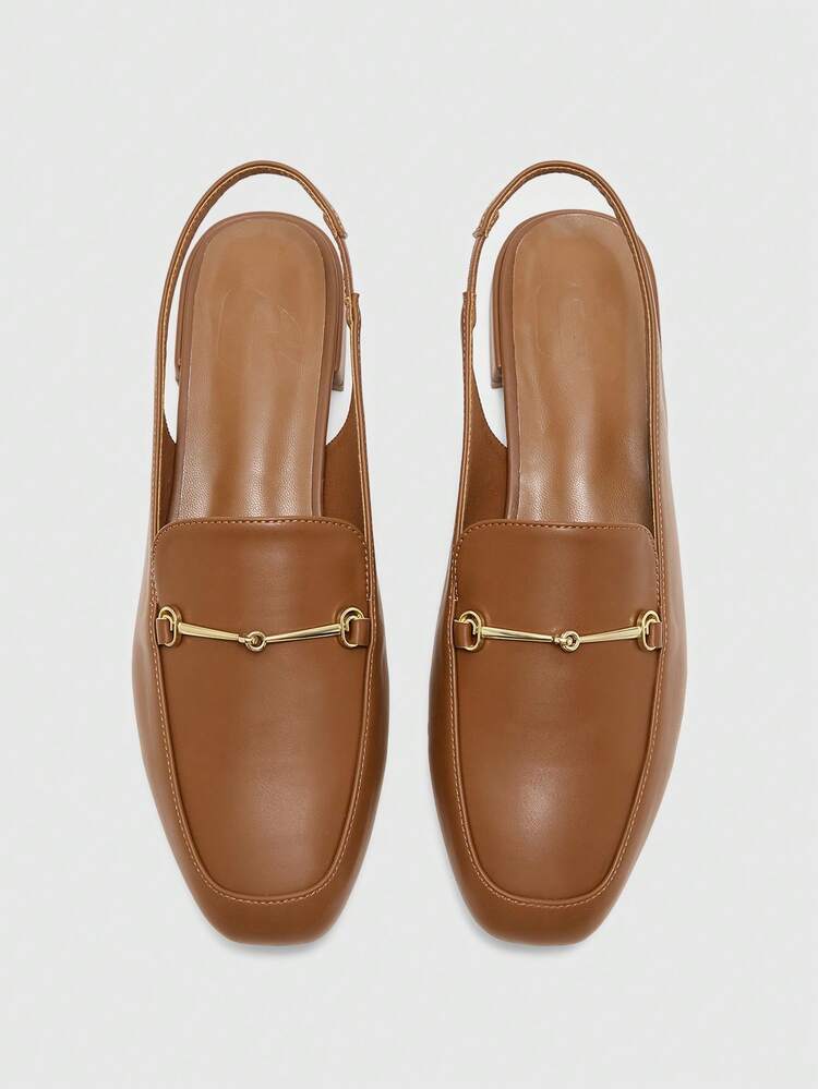 CUCCOO BIZCHIC Women's Square Toe Flat Low Heel Black British Style Comfortable Commute Versatile Backless Mule Flats Spring Shoes