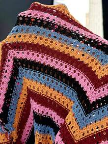 LanaWest 女士西部休闲露肩镂空彩虹条纹袖流苏音乐节修身毛衣连衣裙 - 彩色 - 查看 7