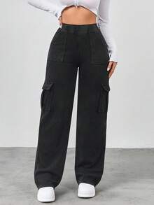 Flexra Women's Loose Fit Elastic Waist Comfortable Wide Leg Jeans