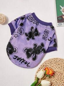 PETSIN 1 Pc Pet Cat/Dog Fleece Purple Black Bear Graphic Warm Crew Neck - Multicolor - View 4