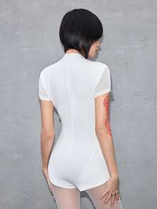 ROMWE Avant 前卫视觉线条印花女士紧身连体裤 - 白色 - 查看 3