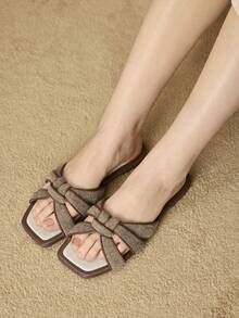 MOTF PREMIUM SQUARE-TOE SIMPLE AND COMFORTABLE WOMEN FLAT SANDALS FOR SUMMER VACATION, BACK TO SCHOOL COLLEGE STUDENT SHOES, FOR NEW YEAR HOLIDAY, SPRING SHOES SPRING BREAK EASTER VALENTINE'S DAY - Mocha Brown - View 7