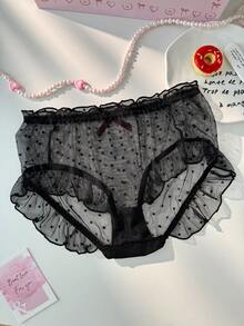 PetitDoll 女士性感黑色蕾丝荷叶边内裤 - 黑色 - 查看 2