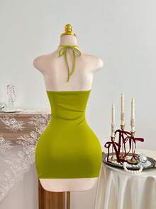 Elamini 女士金属环装饰吊带迷你连衣裙 - 軍綠色 - 查看 2