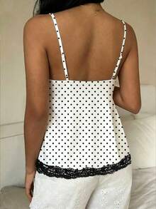 CovetEZ Áo liền thân nữ kiểu babydoll xếp ly ngực phối ren, áo hai dây nữ mùa thu/đông thoải mái, áo mùa xuân/hè, áo hai dây phối ren chấm bi đen trắng, áo Giáng sinh, áo chấm bi, áo chấm bi ngọt ngào, áo hai dây phối ren chấm bi đen trắng. - Nhiều màu - Xem 2
