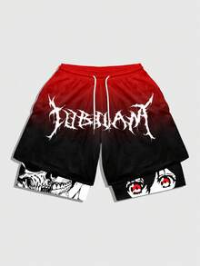 ROMWE MEN Goth Men's Summer Casual Gradient Cartoon Print Shorts - Multicolor - View 5