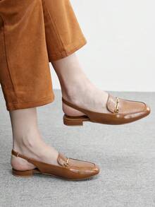 CUCCOO BIZCHIC Women's Square Toe Flat Low Heel Black British Style Comfortable Commute Versatile Backless Mule Flats Spring Shoes - Oily brown - View 2