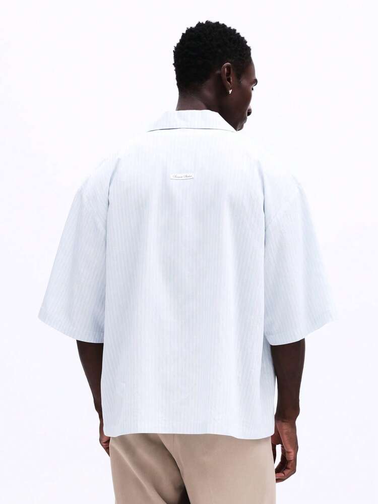 Boxy Fit Striped Shirt With Revere Collar