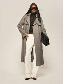 ATUI Studio Áo khoác trench coat trơn màu dành cho nữ, thời trang khi đi làm vào mùa thu - Màu xám đen - Xem 3