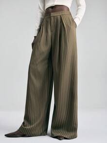 Ontre 2026SS New Women's Striped Pants, Woven Fabric, Business Casual Minimalist Commuter Style, Spring/Summer - Army Green - View 1