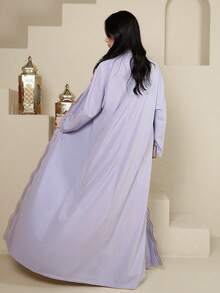 Al Najma Women's Striped Patchwork Long Sleeve Abaya Robe - Mauve Purple - View 6