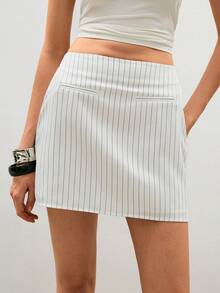 ATUI Studio Women's Stripe Print A-Line Casual Skirt With Lining, Spring Summer Outfit - White - View 3
