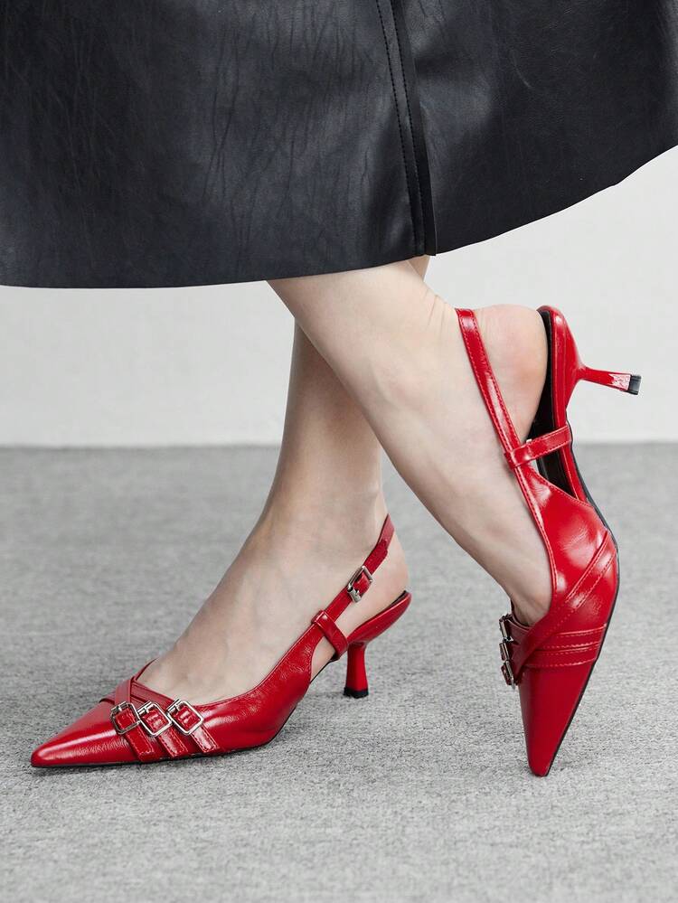 CUCCOO BIZCHIC Women's Pointed Toe Single Kitten Heel Shoes, Simple & Fashionable, Punk Style Heel Sandals Spring Shoes Spring Break Easter Prom Heels Valentine's Day