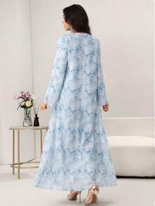 Al Najma Embroidered & Jacquard Weave Abaya Robe,  Style - Blue - View 2