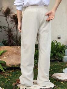 DAZY 男士抽绳腰带口袋休闲百搭通勤阔腿裤 - 杏色 - 查看 2