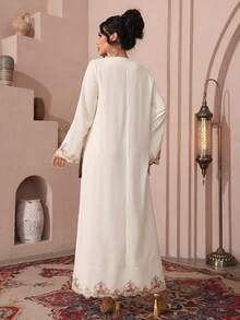 Al Najma Elegantes Applikations-Dekor Arabischer Stil Kleid für Frauen - Aprikosenfarben - Übersicht 2