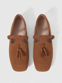 Sleekvia Scarpe casual e versatili da donna con decorazione a nappine e fibbia - Cammello - Visualizzare 3