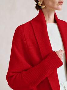 SHEIN Stylify Áo khoác cardigan dệt kim dáng rộng, vạt áo bất đối xứng, kiểu dáng mới dành cho nữ mùa Thu/Đông, thanh lịch, cao cấp, đa năng cho việc đi lại hàng ngày. - Đỏ - Xem 4