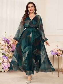 Modelyn Đầm eo thon in họa tiết toàn thân thanh lịch dành cho phụ nữ cỡ lớn - Màu xanh lá cây đậm - Xem 4
