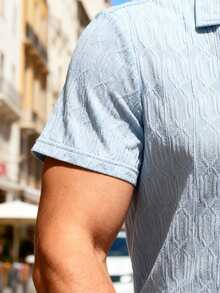 HIMLAND Men's Textured Short Sleeve Shirt, Spring/Summer - Blue - View 4