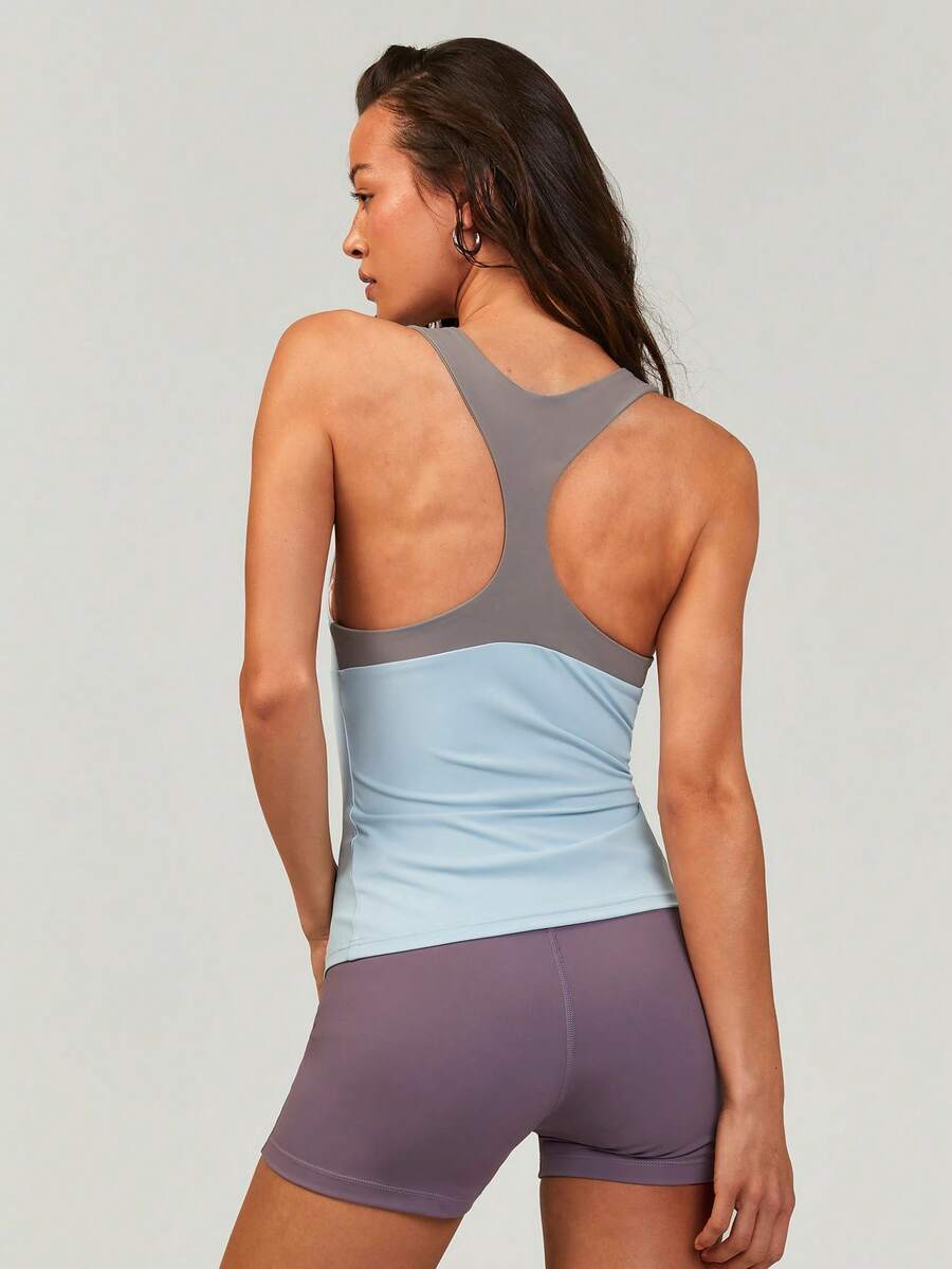 Athîral Top sin mangas, de hombros descubiertos, elástico y de color gris azul, de estilo deportivo casual para mujer - Azul - Ver 1