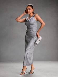 CUCCOO SZL 女士搭扣设计优雅高跟凉拖鞋，时尚百搭，适合日常穿着 - 銀色 - 查看 7