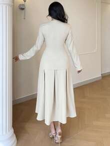 Modelyn Bộ 2 món áo khoác và chân váy trơn màu thanh lịch dành cho nữ - Xám - Xem 2