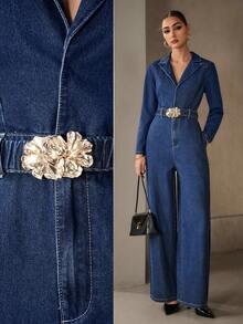 Selenza Women's Fashion Belted Denim Jumpsuit