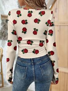 SHEIN LUNE Women's Casual Long Sleeve T-Shirt, Suitable As Autumn/Winter Base Layer Spring Rose Top Women Long Sleeve Tops - Multicolor - View 2