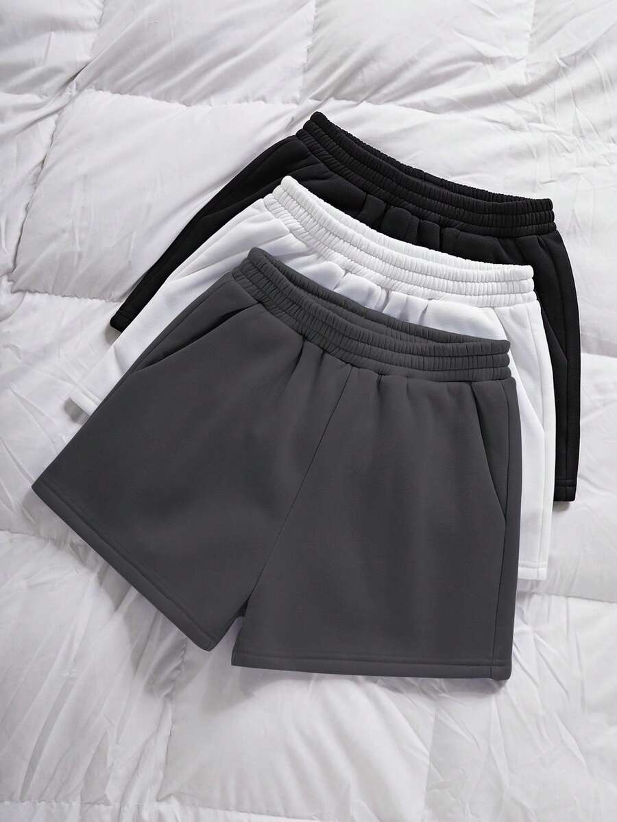 SHEIN Unity 3pcs/Set Casual Loose Solid Color Shorts, Simple & Fashionable, Suitable For Summer - Dark Grey - View 1