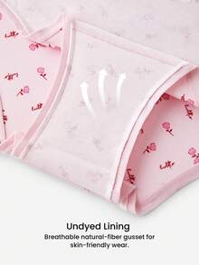 LUVLETTE Valentine's Day 3-Pack Soft Cotton Basic Floral Print Lace Trim Mid-Waist Underwear Cheeky - Multicolor - View 8
