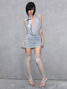 ROMWE Avant Pioneer Subculture 网纱透视女士迷你连衣裙 - 淺灰色 - 查看 8