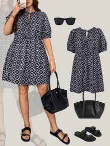 SHEIN LUNE Plus Size Summer Casual Hollow Out Embroidery Knot Collar Puff Sleeve Dress With Pockets,Intricately Embroidered Dress, Babydoll Style Dress, With A Front Tie-Up Design, Round Neck, Lantern Sleeves.Floral Dress,Elegant And Fashionable For Commuting,Women Boho/Bohemian Dress,Suitable For Daily Wear, Commute Minimalist Office Old Money Dress,Everyday Wear,Holiday Elegant Outfits,A-Line Dress,Summer Outfits For Women ,Floral Three-Dimensional Texture Fabric, Functional Pockets, Waist-Slimming Mini Dress,Casual Dresses For Women,Elegant Dresses,Party Dress,Elegant Party Dresses,Wedding Guest Dress For Women,Carnival Costume,Summer Dresses Pattern Dress Short Sleeve Summer Dress Curve Casual Dress Curve Summer Dress Bump Friendly Dress Short Sleeve Dress Curve Dress Pocket Dress Women Plus Dress Plus Casual Dress Embroidery Dress Women's Dress Plus Size Dress Plus Size Casual Dress Women's Dresses - Multicolor - View 8