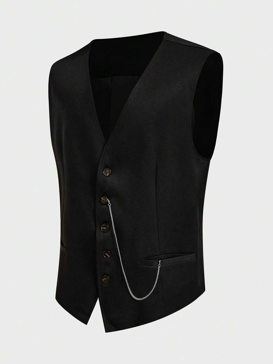 EASEVO Plus Size Men's Business/Commute Chain Decor Suit Vest