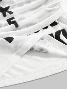 ROMWE Avant Sexy Babe Blurry Slogan Print Asymmetric Shoulder Fitted Women Top - White - View 4