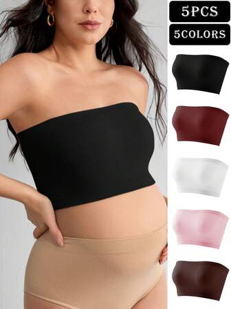 Moonlight & Mama 5 st/set kvinnor sömlösa minimalistiska enfärgade mode bekväma hög kostnadseffektiva högkvalitativa gravidcamisole-bh:ar