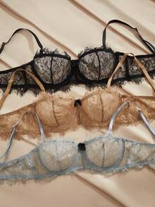 Charlaine 3件套女士蕾丝拼接可调节肩带舒适日常文胸 - 彩色 - 查看 5