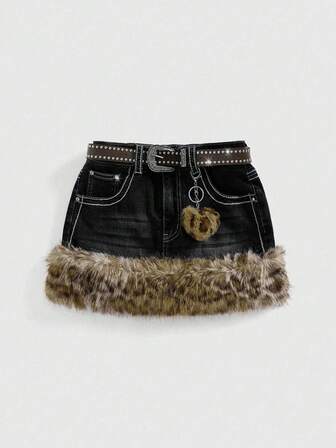 Kawaii Minifalda de talle bajo con estampado de leopardo vintage Y2K, dobladillo deshilachado y accesorio de cinturón para mujeres de talla grande de estilo Kpop