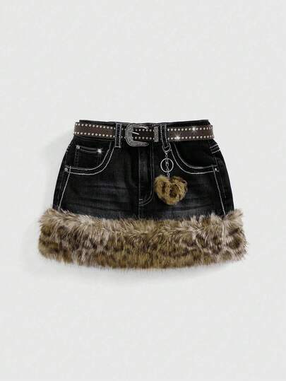 Kawaii Y2K Vintage Leopard Print Frayed Hem Plus Size Women Kpop Mini Low Waist Skirt With Belt Accessory