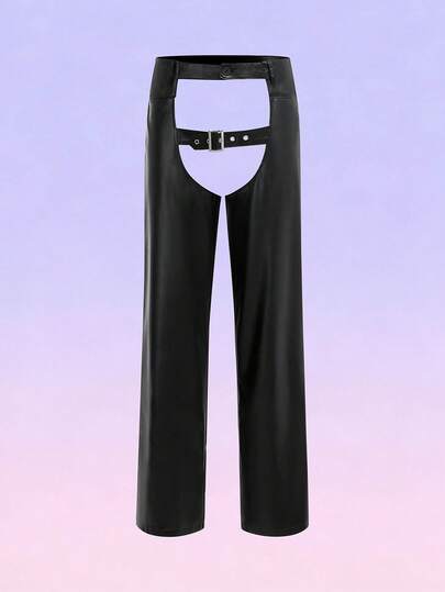 FeverCity Men's Solid Color Hollow Out Belt, Sexy Pants Suitable For Dates And Holidays