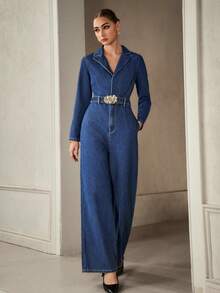 Selenza Women's Fashion Belted Denim Jumpsuit