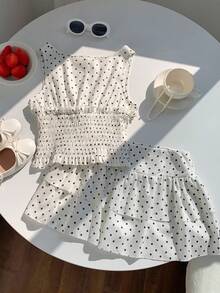 Comfortcana Women's Casual Polka Dot Print Camisole And Mini Skirt 2 Pieces Set, Summer - Black and White - View 1