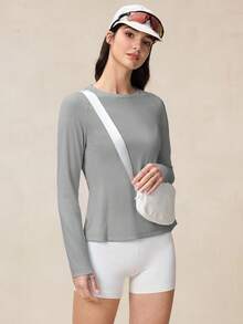 OutZeal 女士户外T恤跑步健身速干防紫外线长袖后背网眼户外上衣 - 灰色 - 查看 8