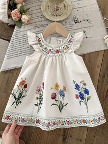 LMoss Kids Baby Girls Cute Floral Print Cap Sleeve Dress - Multicolor - View 8