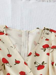 GlowEve CURVE Plus Size V-Neck Fresh Cherry Blossom Print Short Sleeve Tie Waist Elegant Spring/Summer Dress For Women - Multicolor - View 3